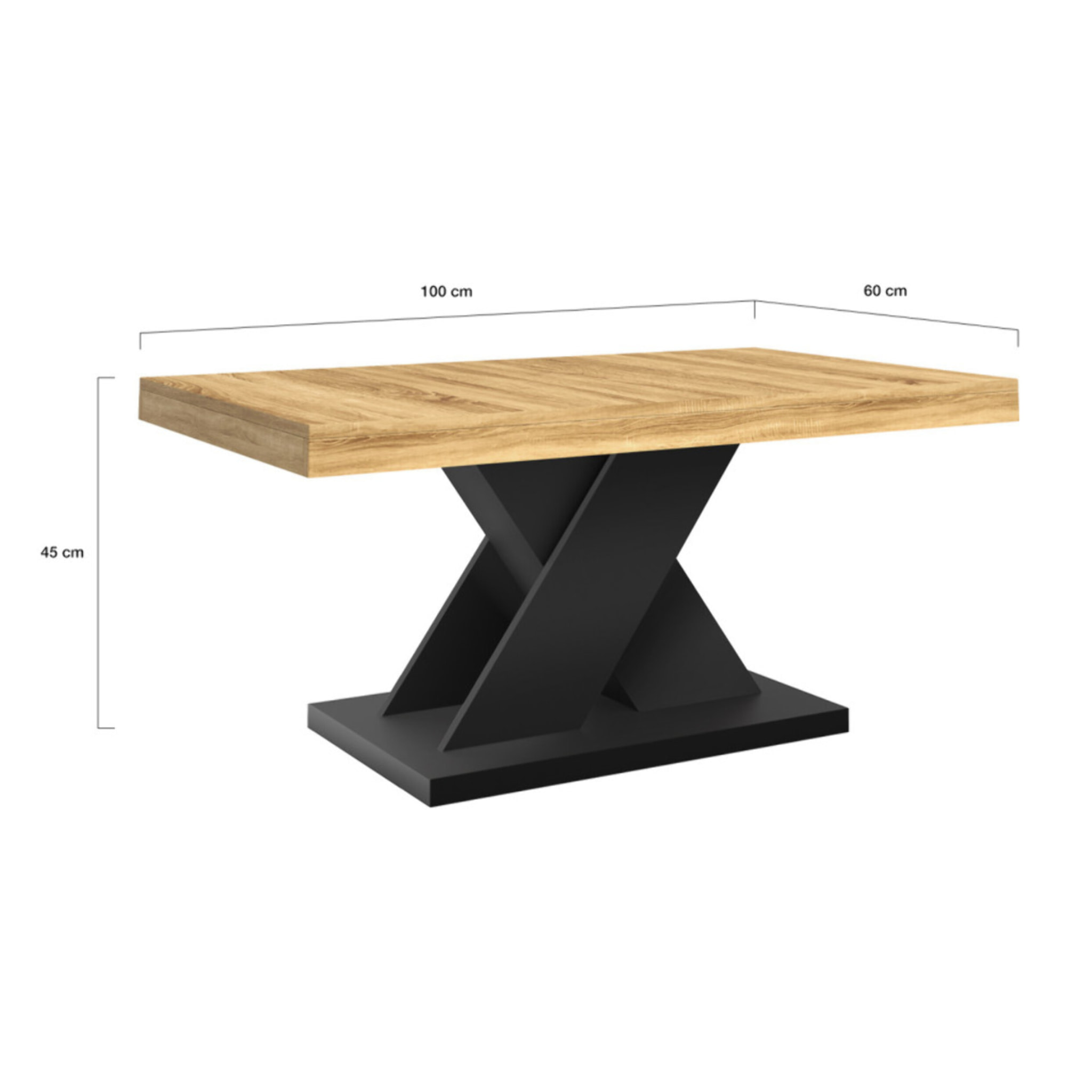 Table basse Alexia pieds croisés bois et noir