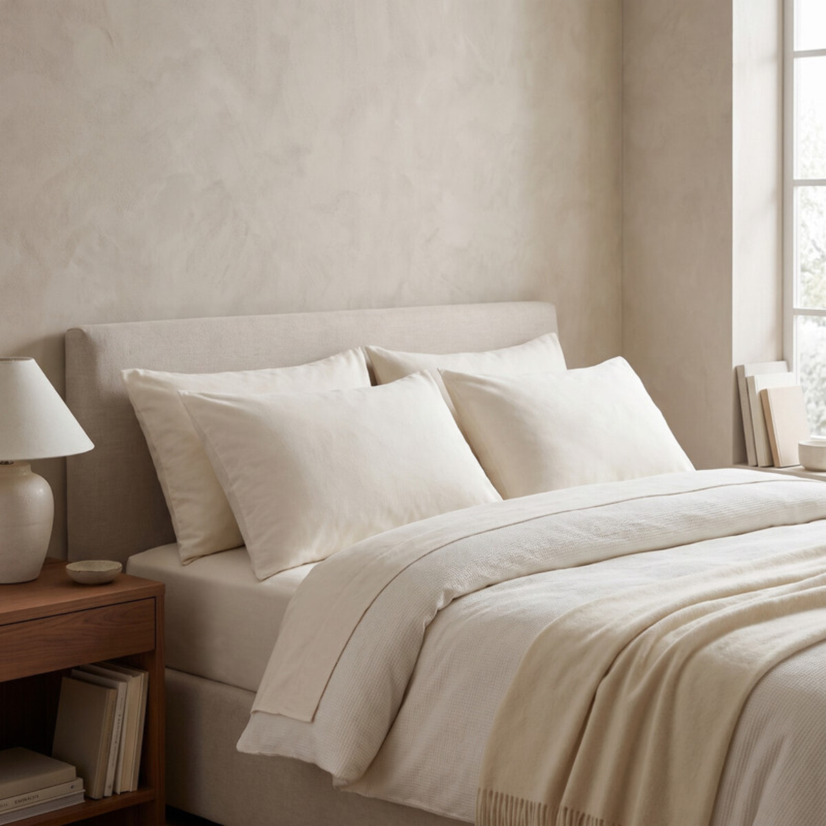 Coppia di federe in flanella 100% cotone - Crema