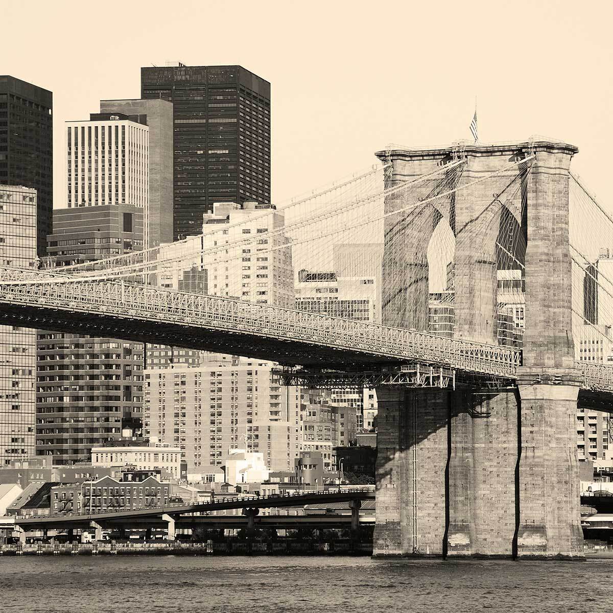 Affiche new york and brooklyn bridge Affiche + cadre en bois - Chêne