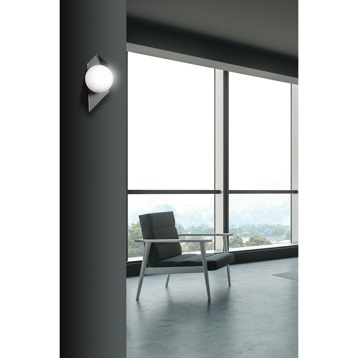 Lampada a parete Drifton in acciaio nero e vetro
