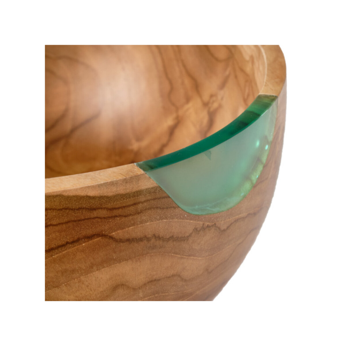 Saladier rond 28 cm en bois massif de teck et résine bleu - MERLIN