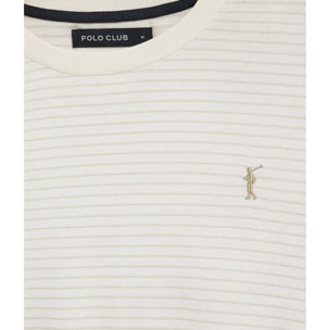 Maglietta a righe ecrù e beige a maniche lunghe con ricamo Rigby Go