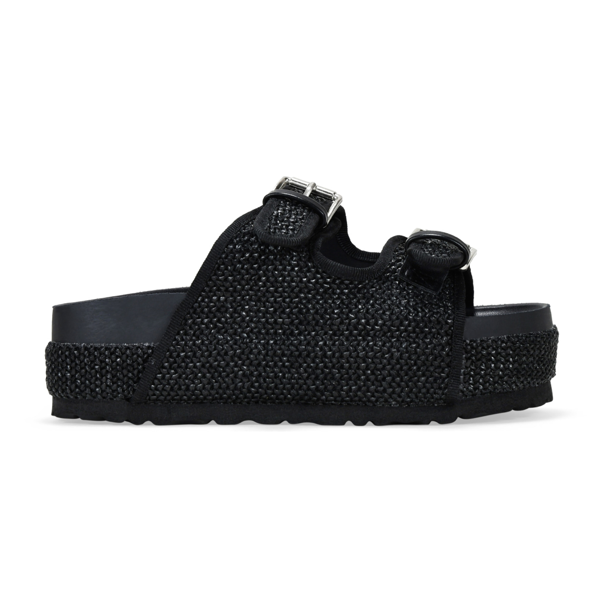 Sandalias esparto negras con plataforma y hebillas