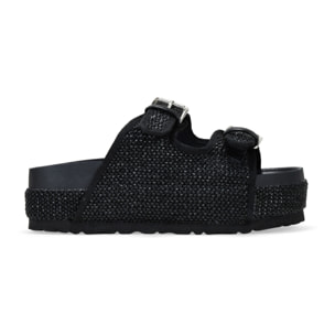 Sandalias esparto negras con plataforma y hebillas