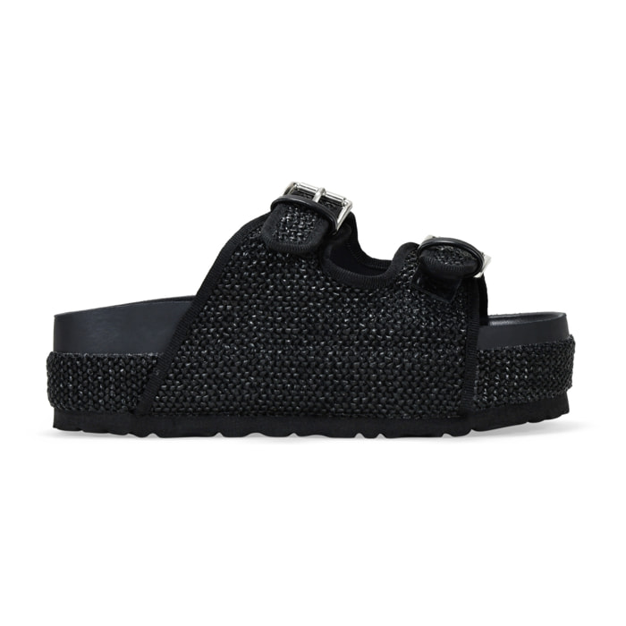 Sandalias esparto negras con plataforma y hebillas