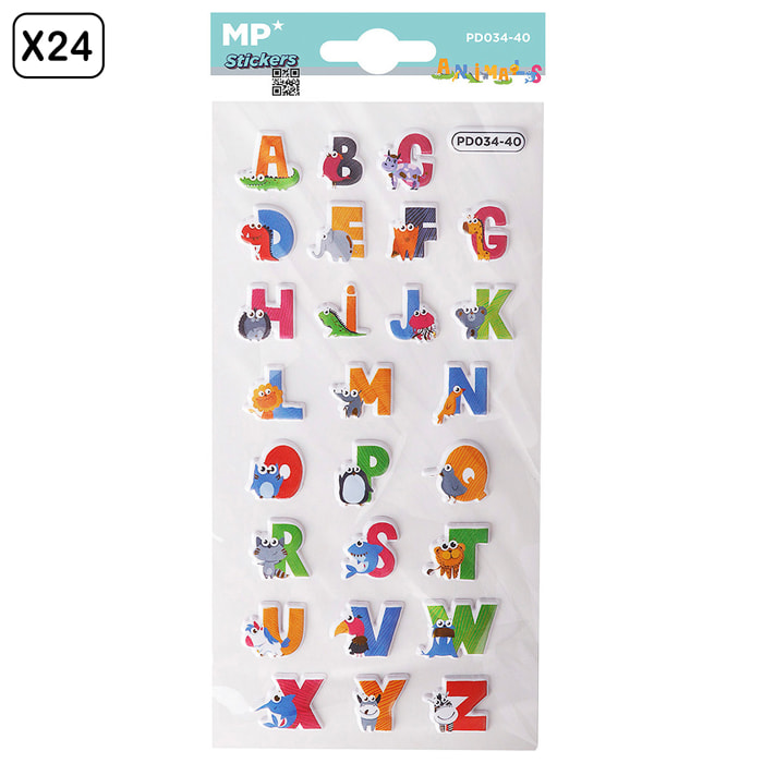 PACK 24 Pz. ADESIVI STICKERS RILIEVO DESIGN ANIMALI