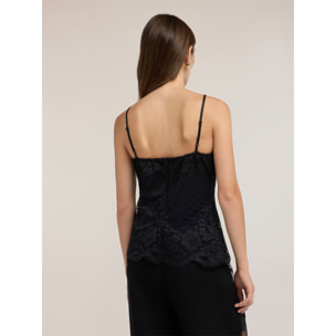 Motivi - Top in pizzo con spacco frontale - Nero