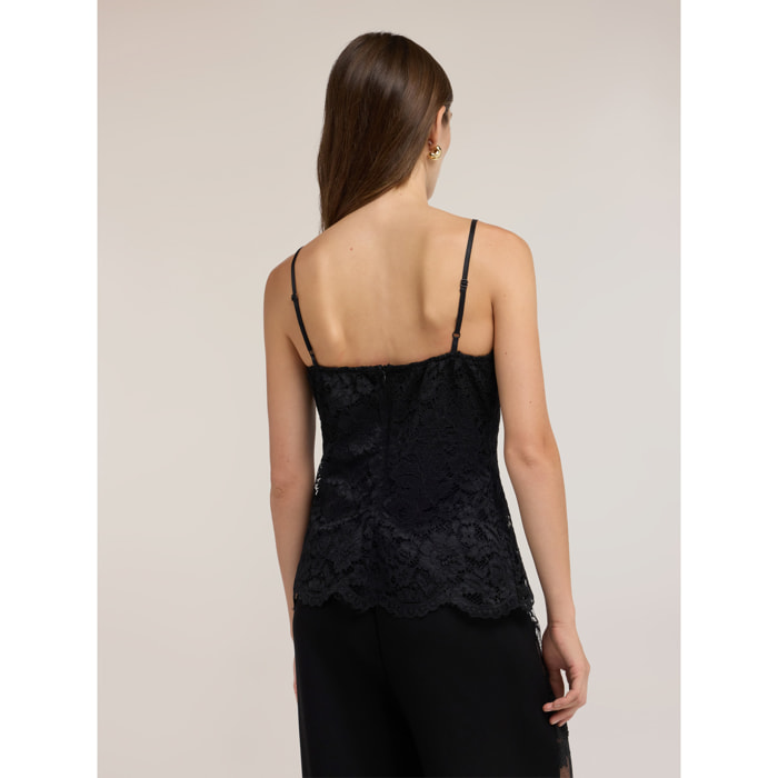 Motivi - Top in pizzo con spacco frontale - Nero