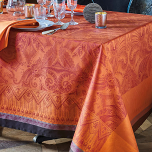 Nappe anti tache pur coton jacquard tissage fin Grace flamboyant