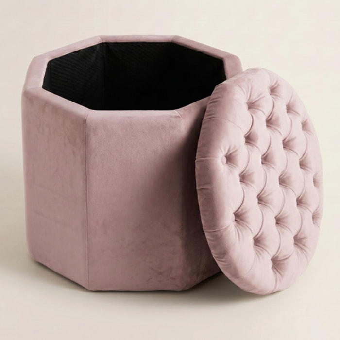 Pouf contenitore ottagonale in velluto trapuntato 40x35 cm, sgabello imbottito con vano portaoggetti, pouf salvaspazio elegante per salotto camera da letto ingresso cabina armadio, design moderno effetto velvet