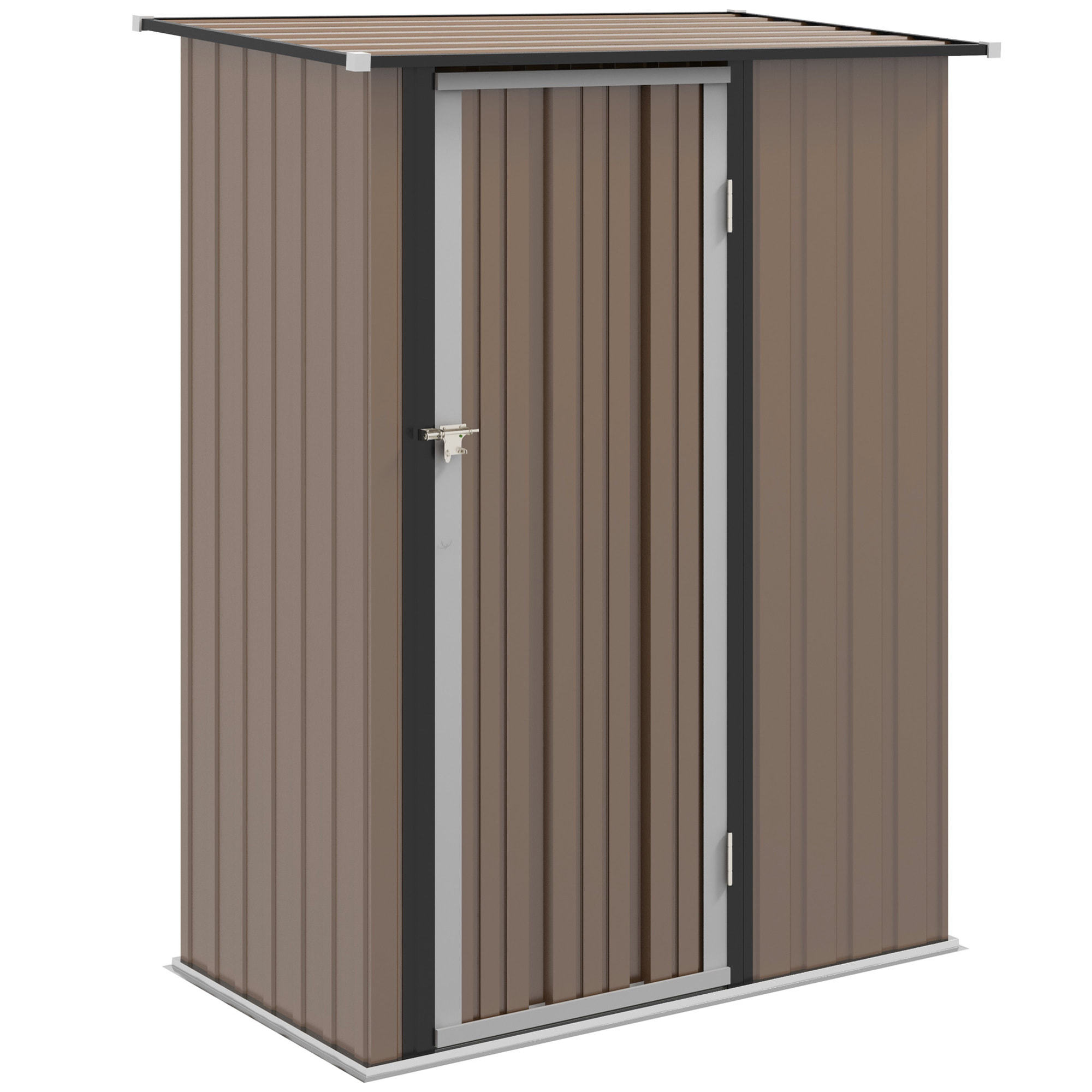Caseta de Jardín 1,07 m² 142x86x189 cm Cobertizo Exterior Metálico con Puerta Cerradura y Orificios de Drenaje para Almacenamiento de Herramientas Marrón