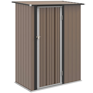 Caseta de Jardín 1,07 m² 142x86x189 cm Cobertizo Exterior Metálico con Puerta Cerradura y Orificios de Drenaje para Almacenamiento de Herramientas Marrón