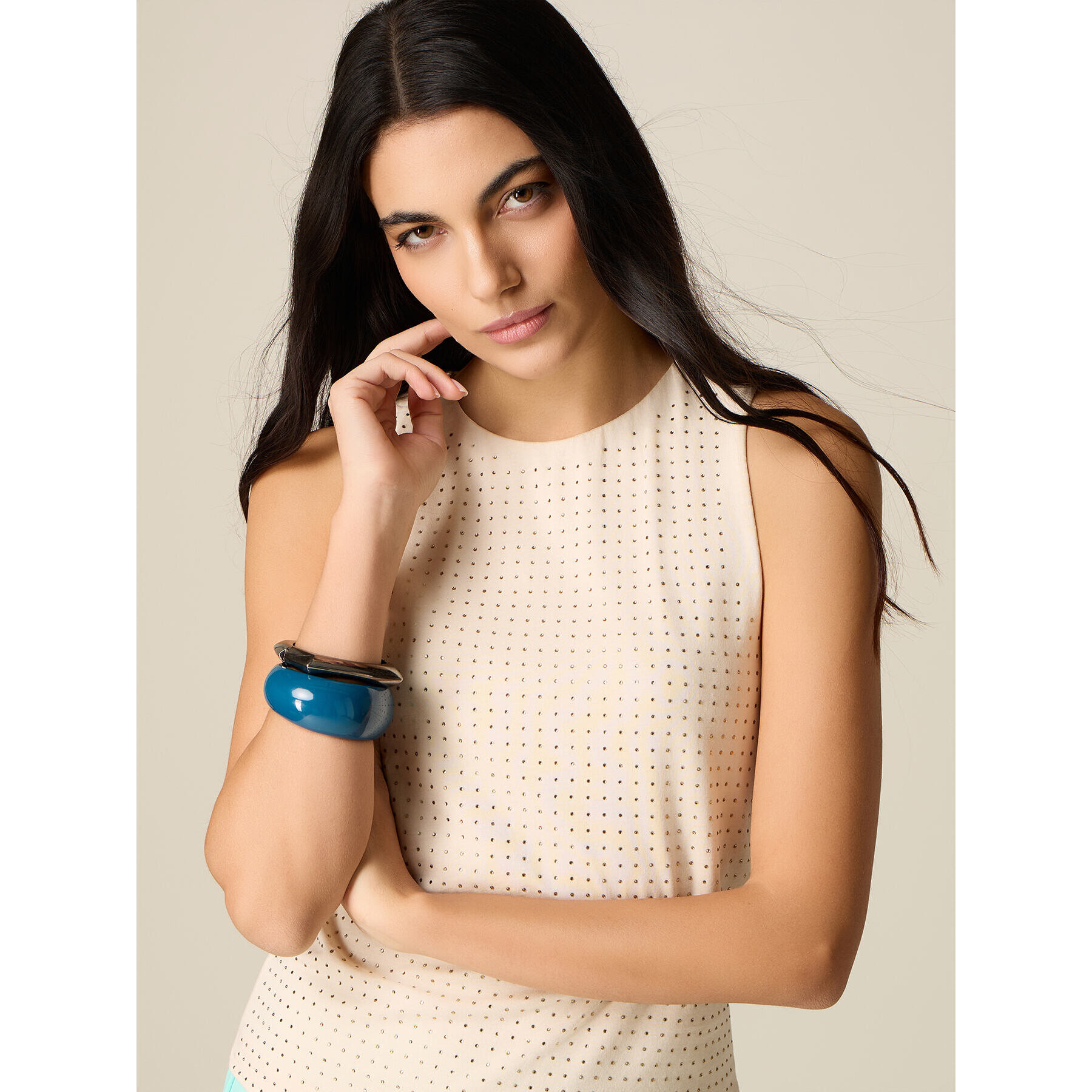 Oltre - Top de jersey con microcristales - Beige