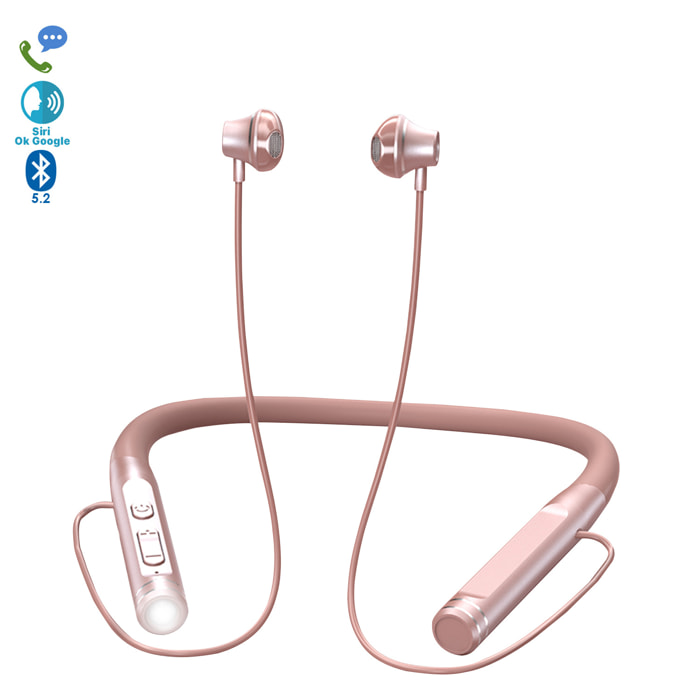 Auriculares K12 Sport con banda de cuello. Cascos magnéticos Bluetooth 5.2, luz led, 15 horas de batería.