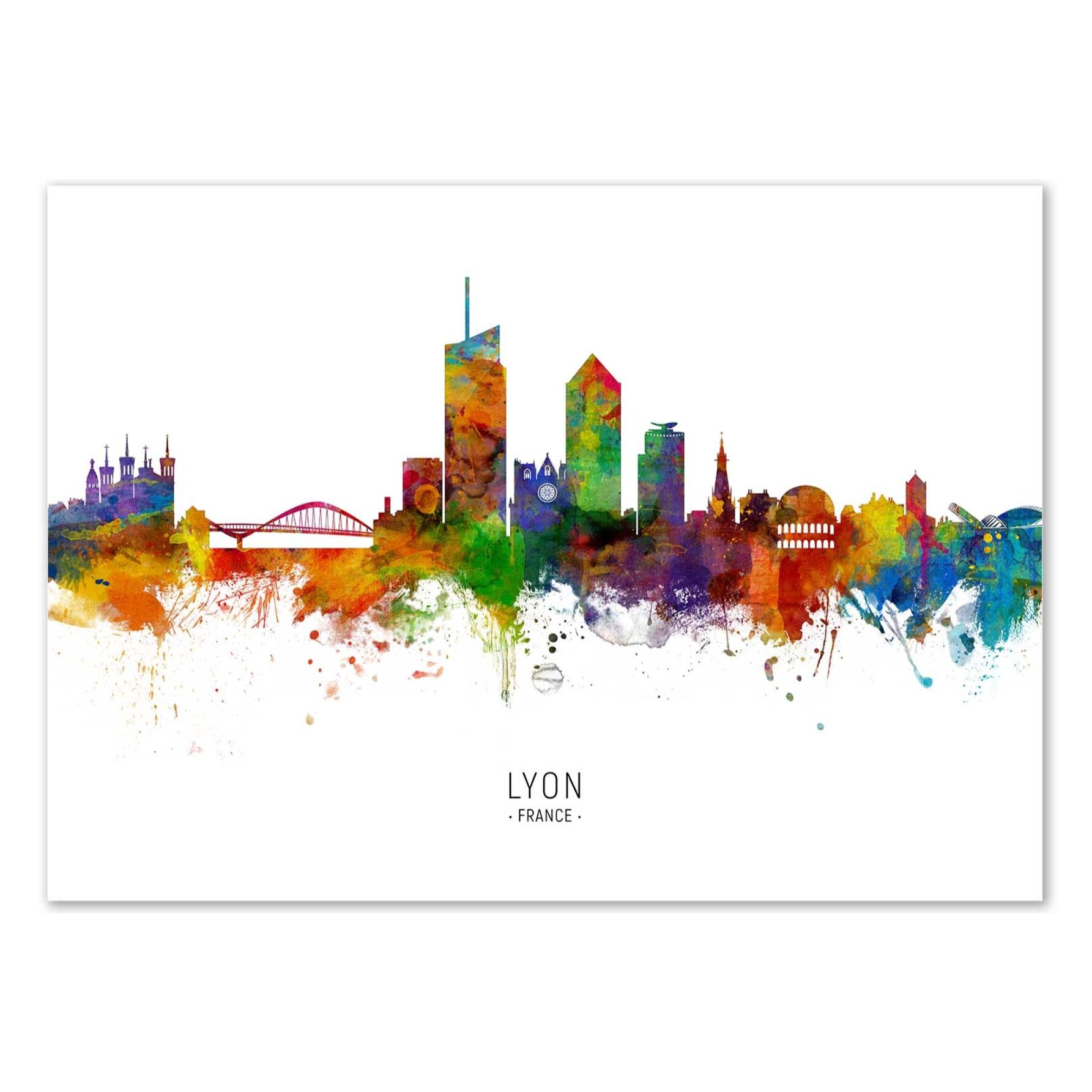 Affiche - Lyon France Skyline (Colored Version) - Michael Tompsett