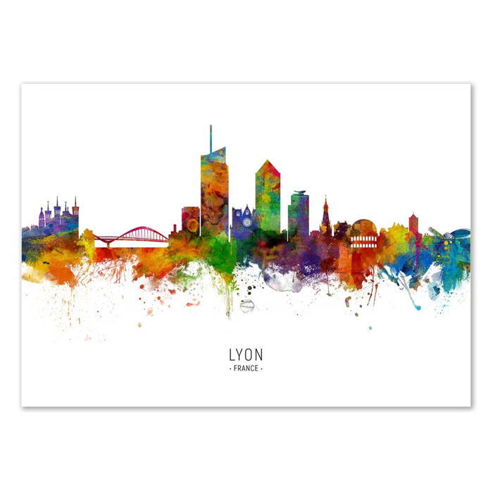 Affiche - Lyon France Skyline (Colored Version) - Michael Tompsett