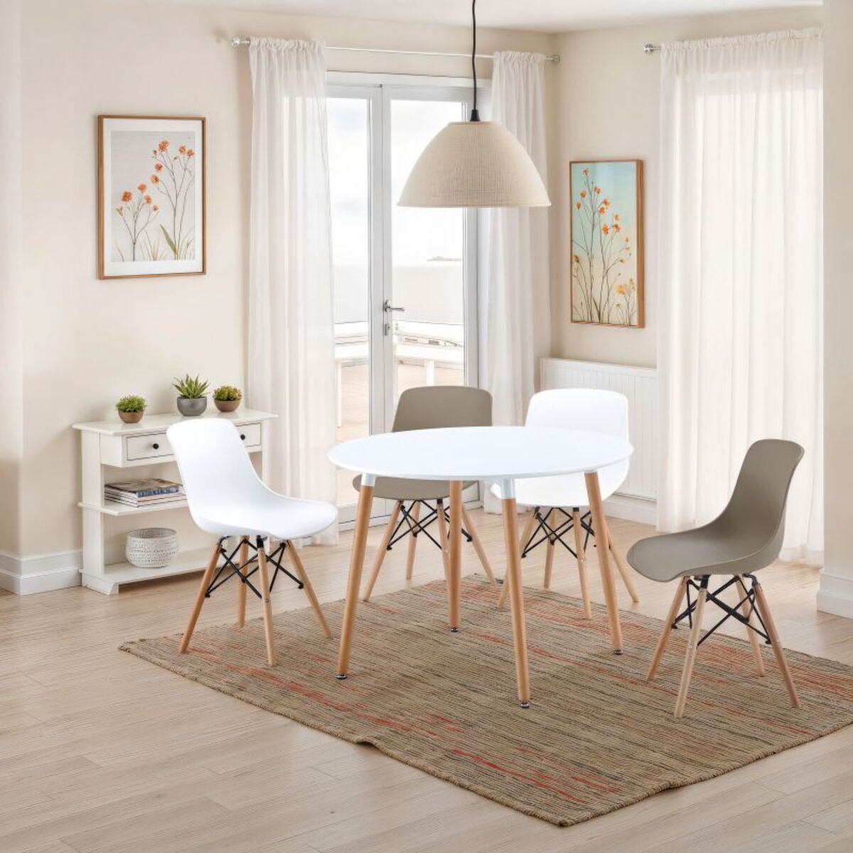 Mesa de comedor redonda Skandia Blanco - Madera de haya