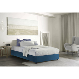 Letto piazza e mezza Rebecca, Letto contenitore con rivestimento in tessuto, 100% Made in Italy, Apertura frontale, con materasso Cm 120x200 incluso, Blu