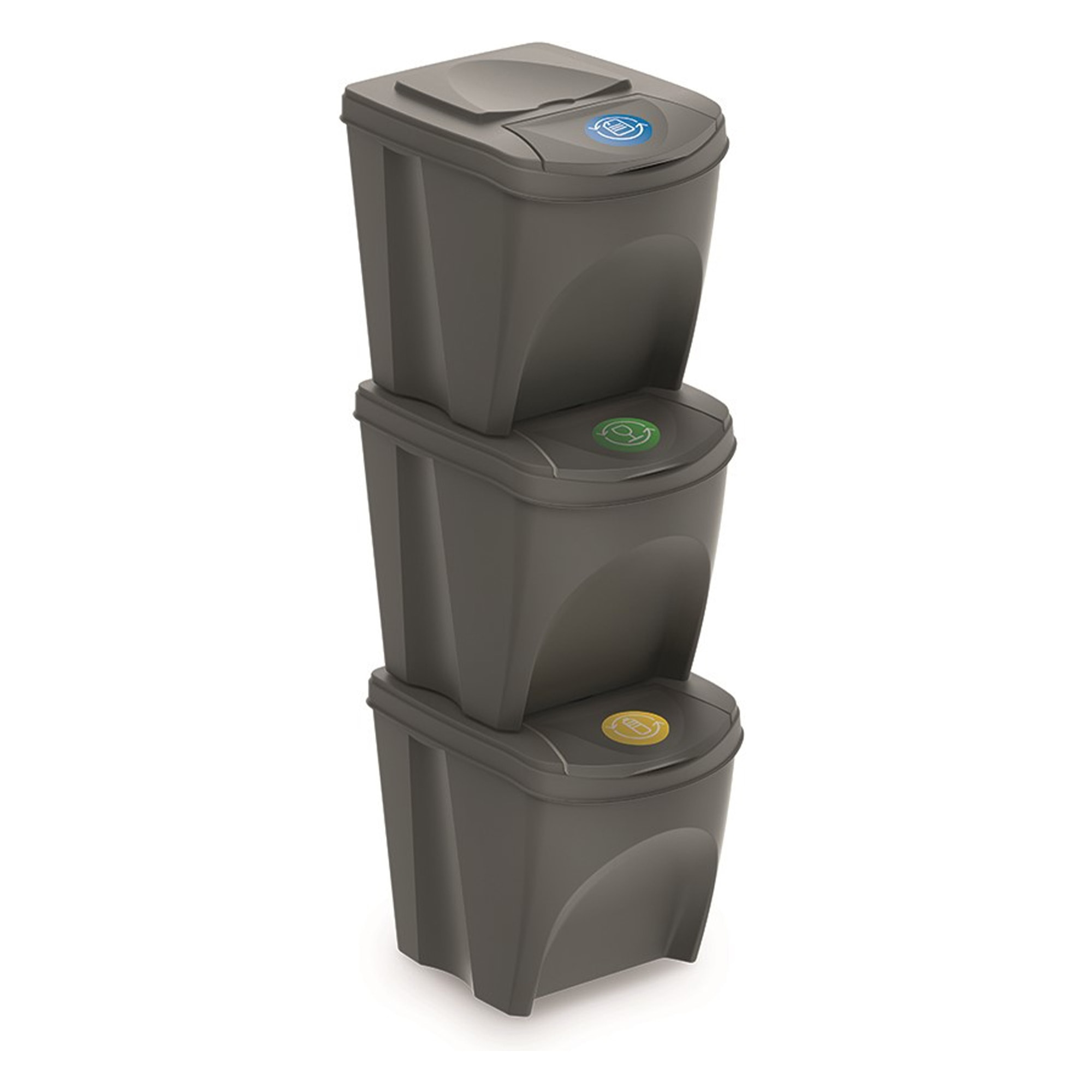 Juego de 3 cubos de reciclaje con capacidad de 75 litros, gris