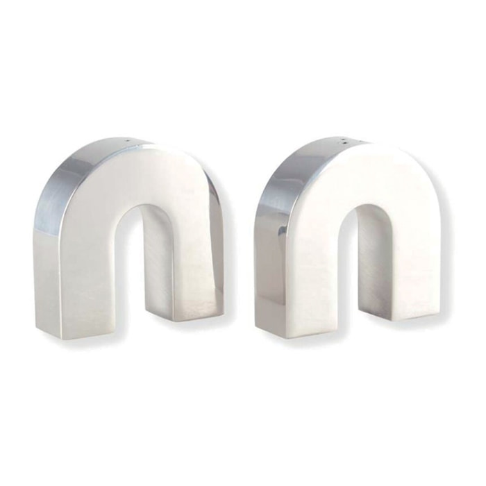 Salière et poivrière arc argent 6x2x6cm