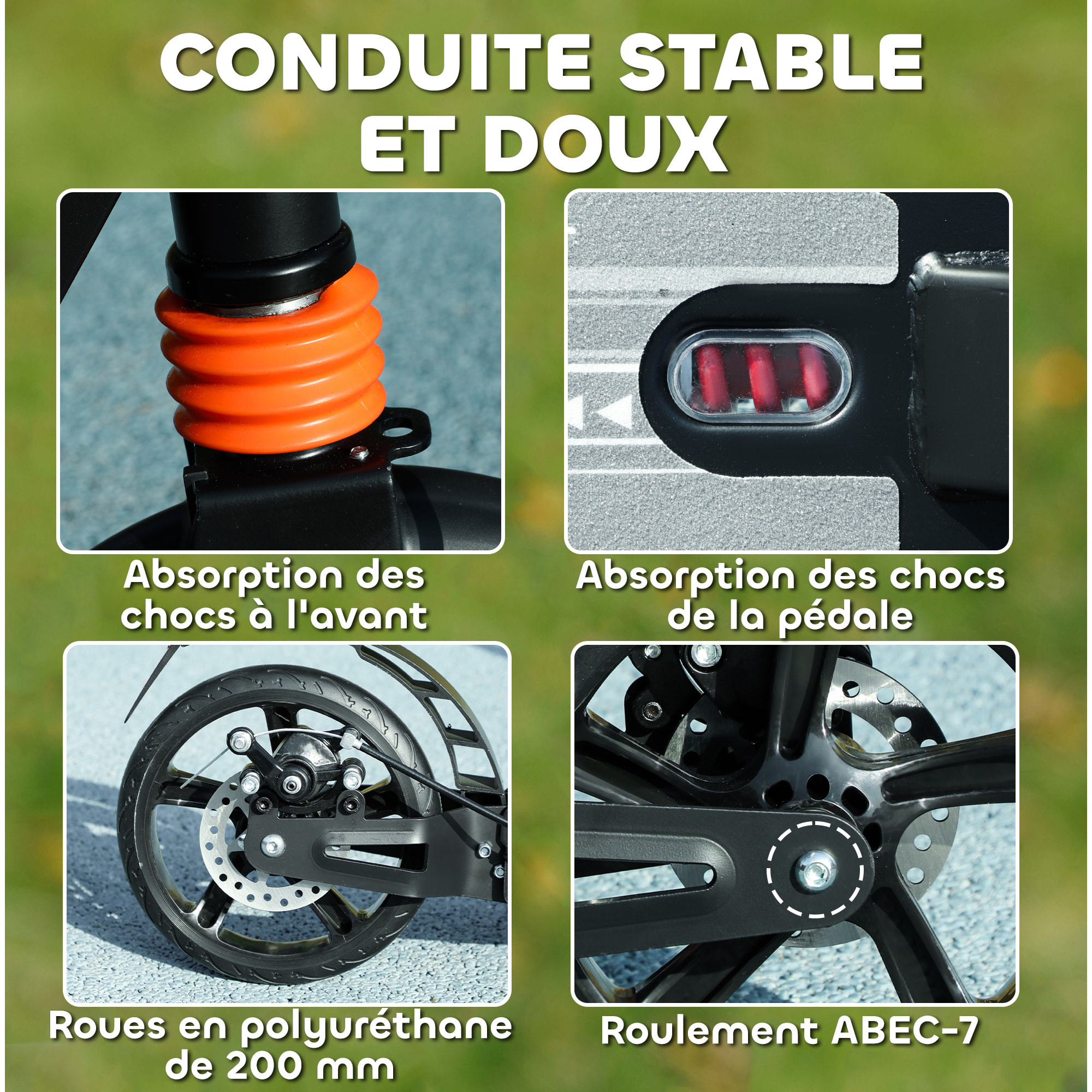 Trottinette pliable enfant 6-12 ans hauteur guidon réglable freins suspensions AV/AR béquille noir