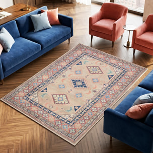 Tapis salon géométrique, noué main en laine, INEK