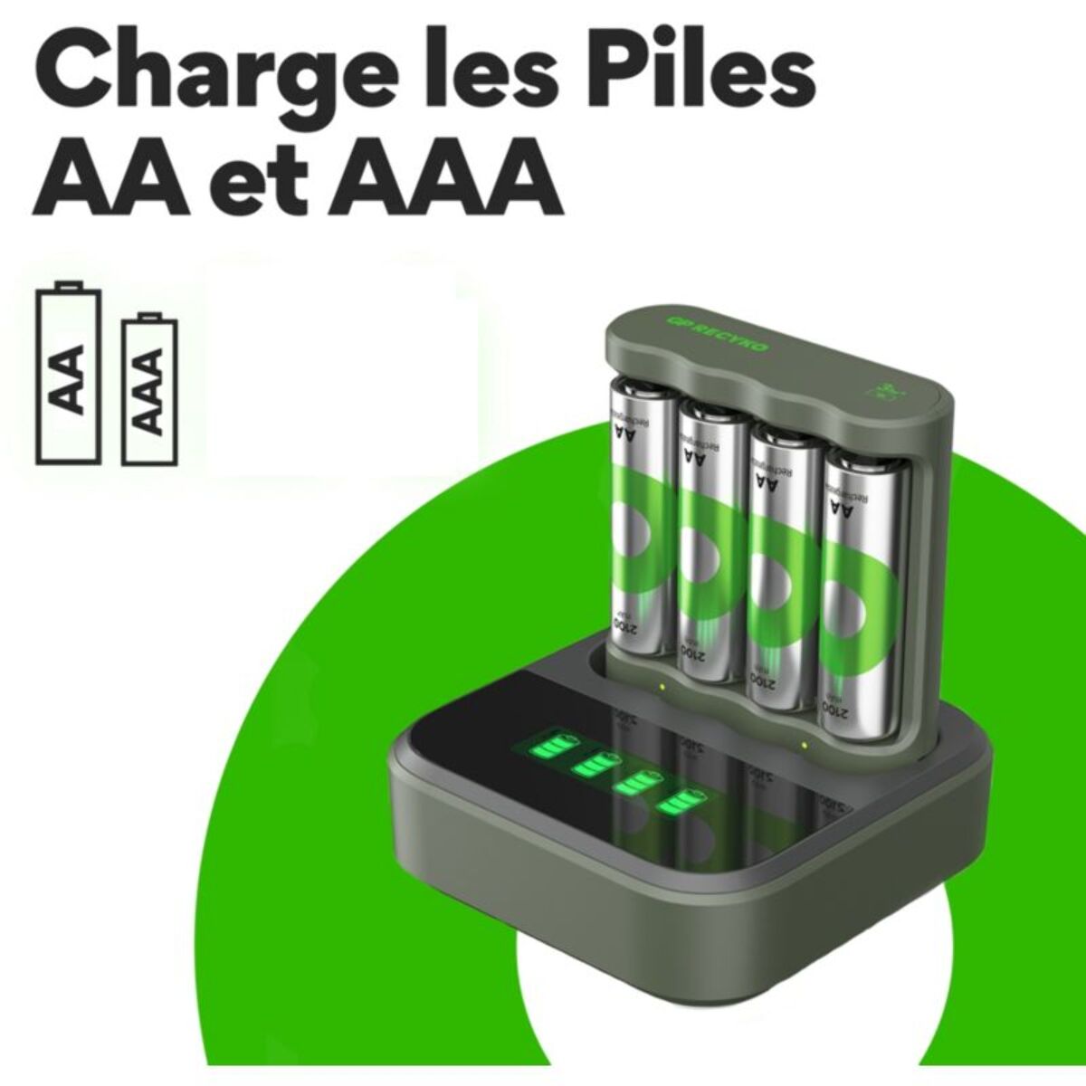 Chargeur secteur GP + LR06 AA x4 2100mAh + station de charge