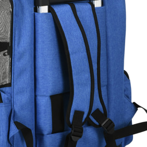 2 en 1 trolley chariot sac à dos sac de transport à roulettes pour chien chat bleu