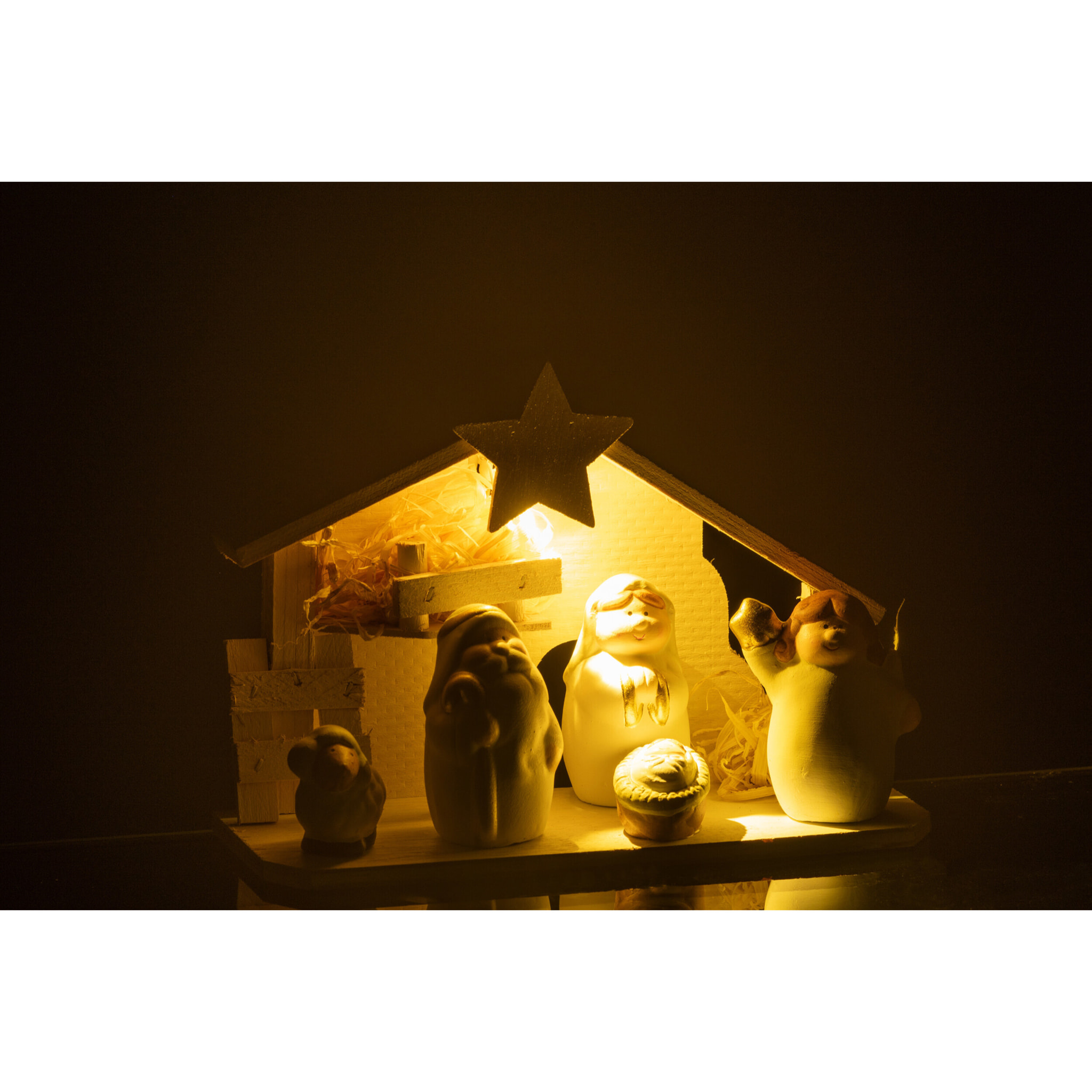 J-Line décoration Crèche - porcelaine - blanc/or - medium - LED