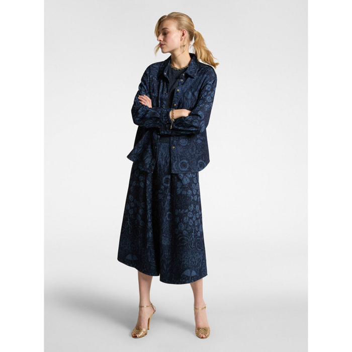 Elena Mirò - Falda midi en denim tratado con láser - Azul