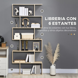 Librería de 6 Niveles, Estantería para Libros, 80x23x192 cm, Estantería Moderna para Salón, Dormitorio, Estudio, Oficina, Roble