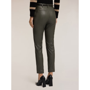 Motivi - Pantaloni slim fit in tessuto spalmato - Verde militare