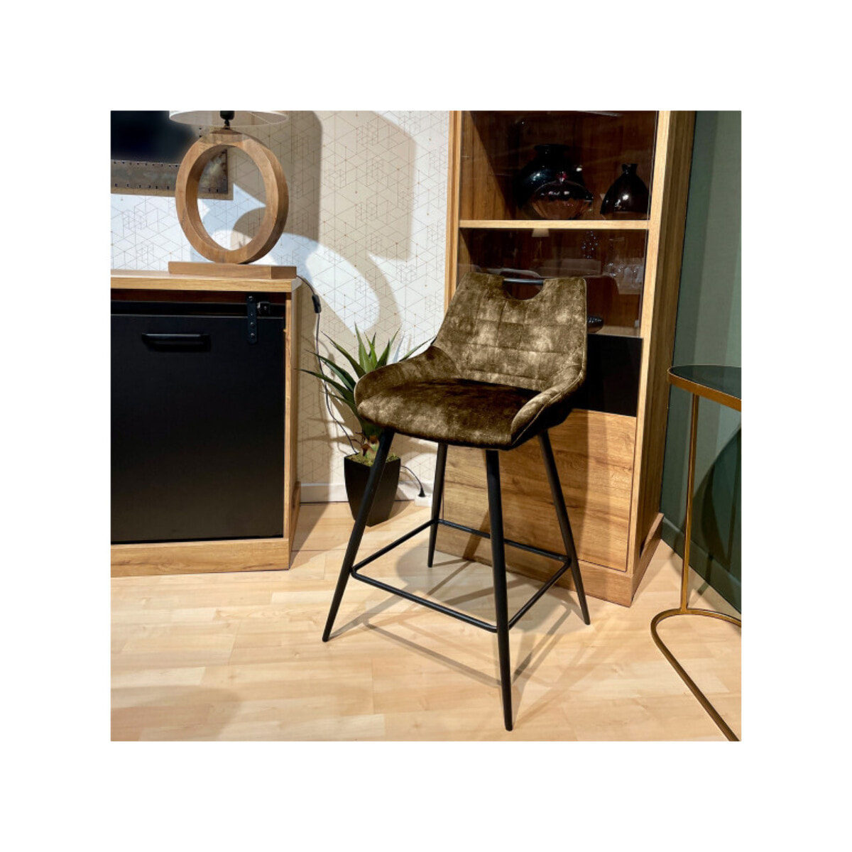 Chaise de bar en velours avec poignée et pieds en métal - ROSA 2