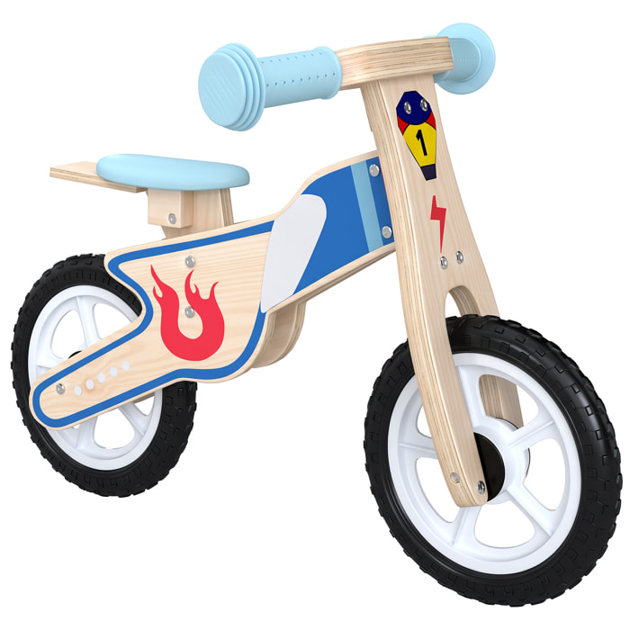 Draisienne enfant bois moto flamme selle réglable pneus EVA