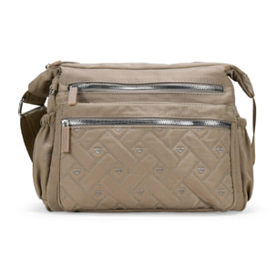 Bolso bandolera tostado con cremallera y cosido de corazones