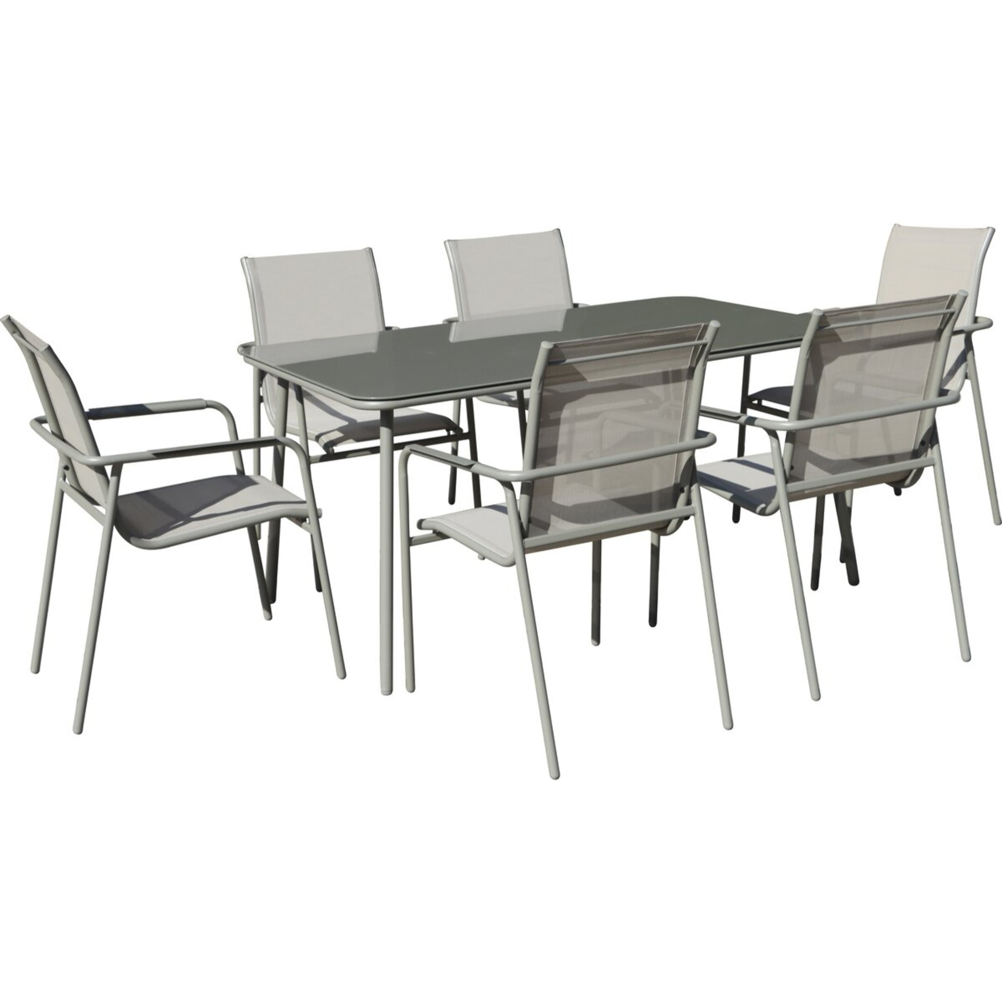 Salon de jardin repas métal "Malaga" - 6 places - Gris