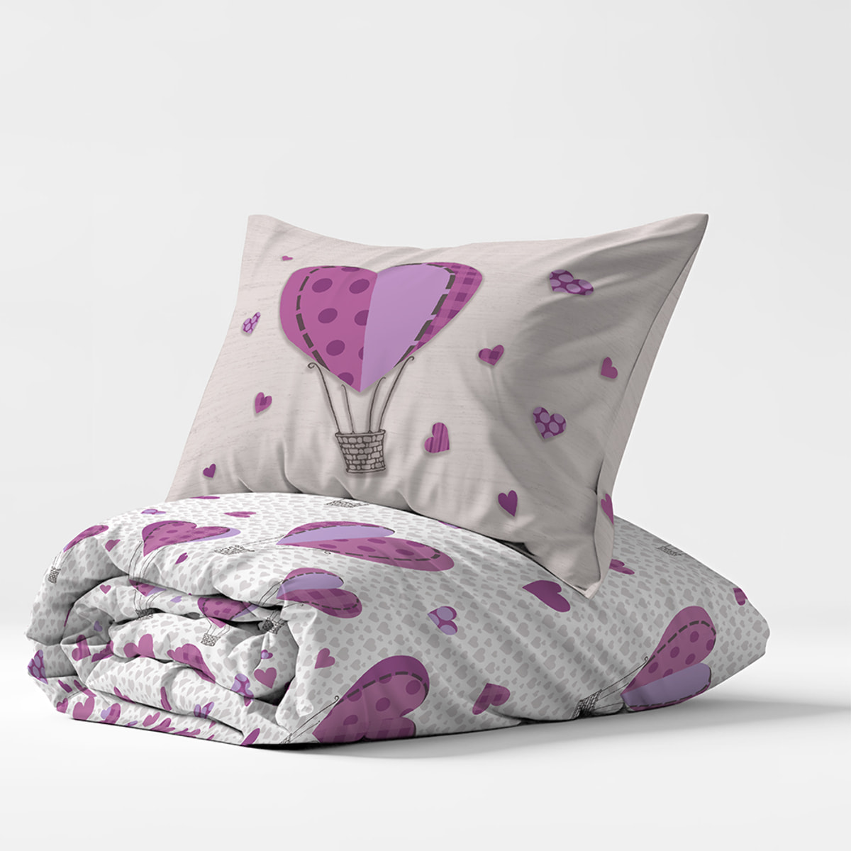 Parure copripiumino mongolfiera rosa 100% cotone