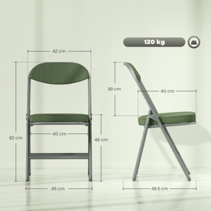 Lot de 4 chaises pliantes acier velours côtelé vert