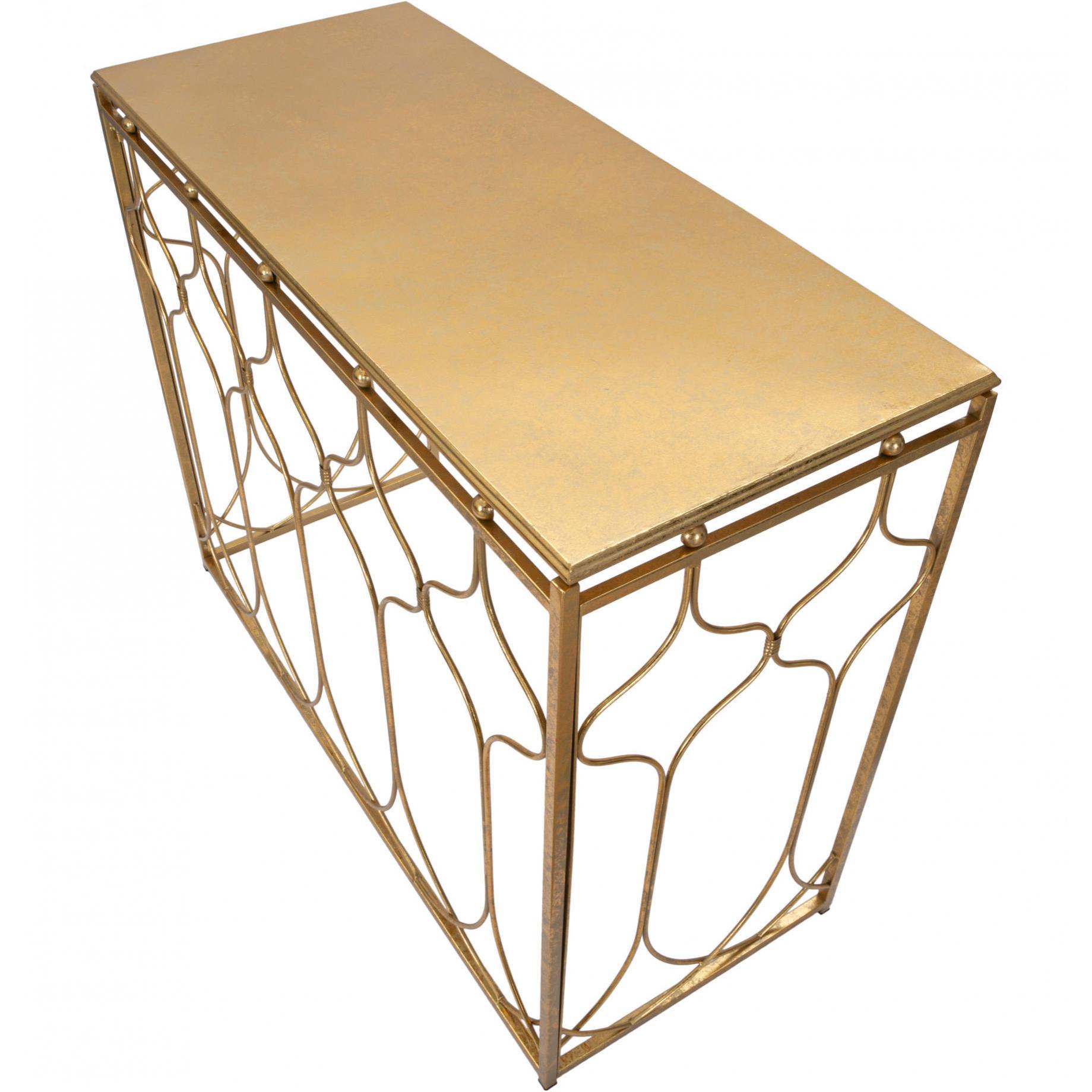 Console rettangolare, in metallo dorato, colore oro, Misure 41 x 78 x 96,5 cm