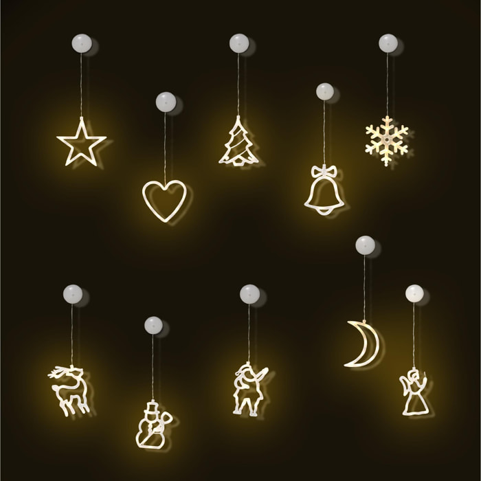 Décoration de Noël LED - décoration Lumineuse de Noël pour fenêtre - Silhouettes Noël pour fenêtre - 18 pièces avec ventouses - Blanc Chaud