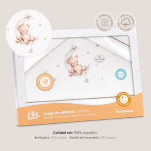 Triptico Coche Franela Estampado Oso Luna Estrellas Bco/Verde
