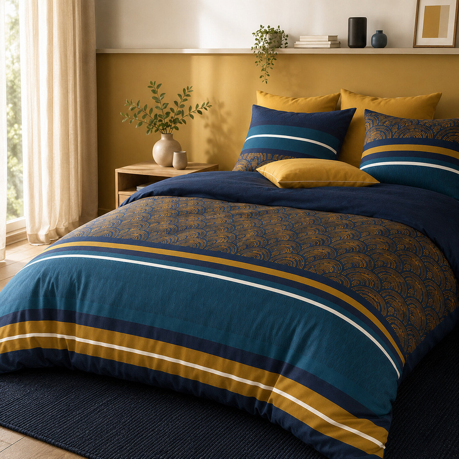 Parure housse de couette 100% percale de coton motif arche graphique - NOXOR