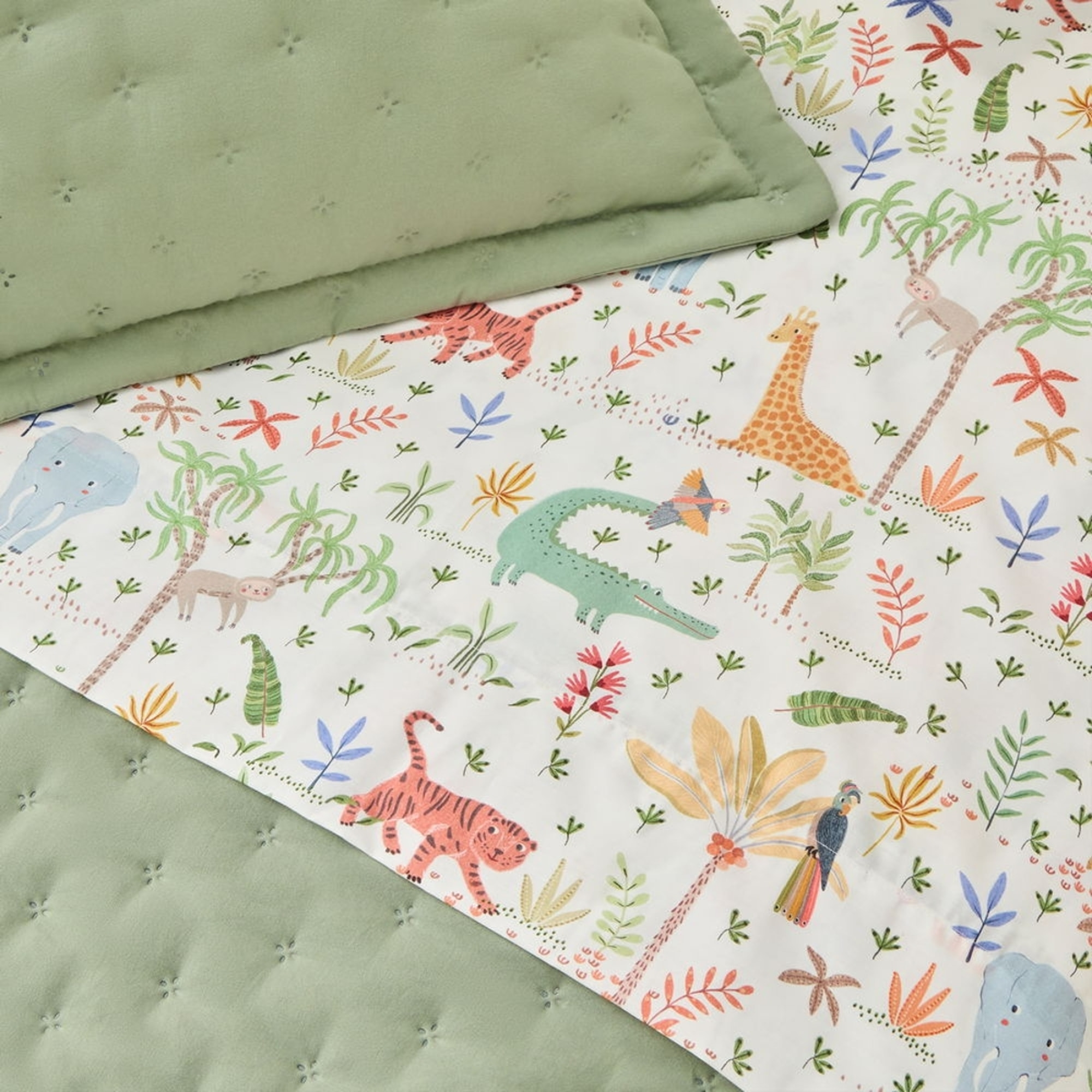 Sábana de algodón 180 hilos animales Selva color blanco 100% Algodón percal