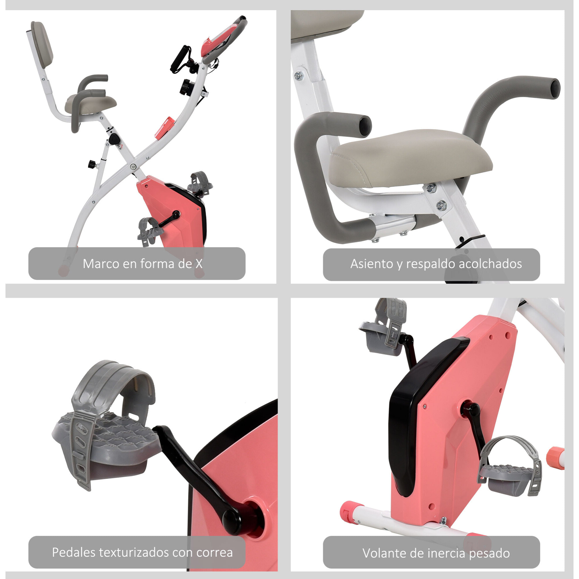 Bicicleta Está¡tica Plegable con Respaldo Altura y Resistencia Ajustables Rosa