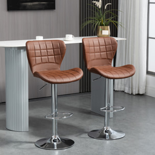 Lot de 2 tabourets de bar design contemporain hauteur d'assise réglable 59-81 cm pivotant 360° PU marron