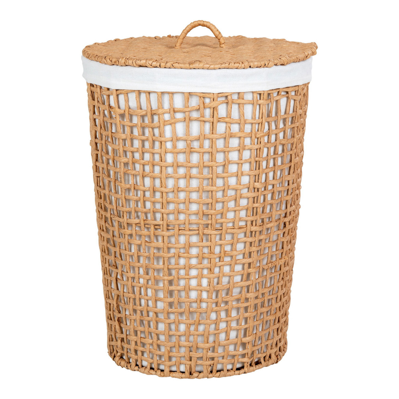Portabiancheria Pomal in carta intrecciata con fodera — naturale e bianco ø42×56 cm