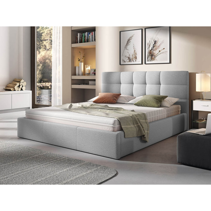Mael - lit coffre - 160x200 - en tissu - sommier inclus - Gris clair