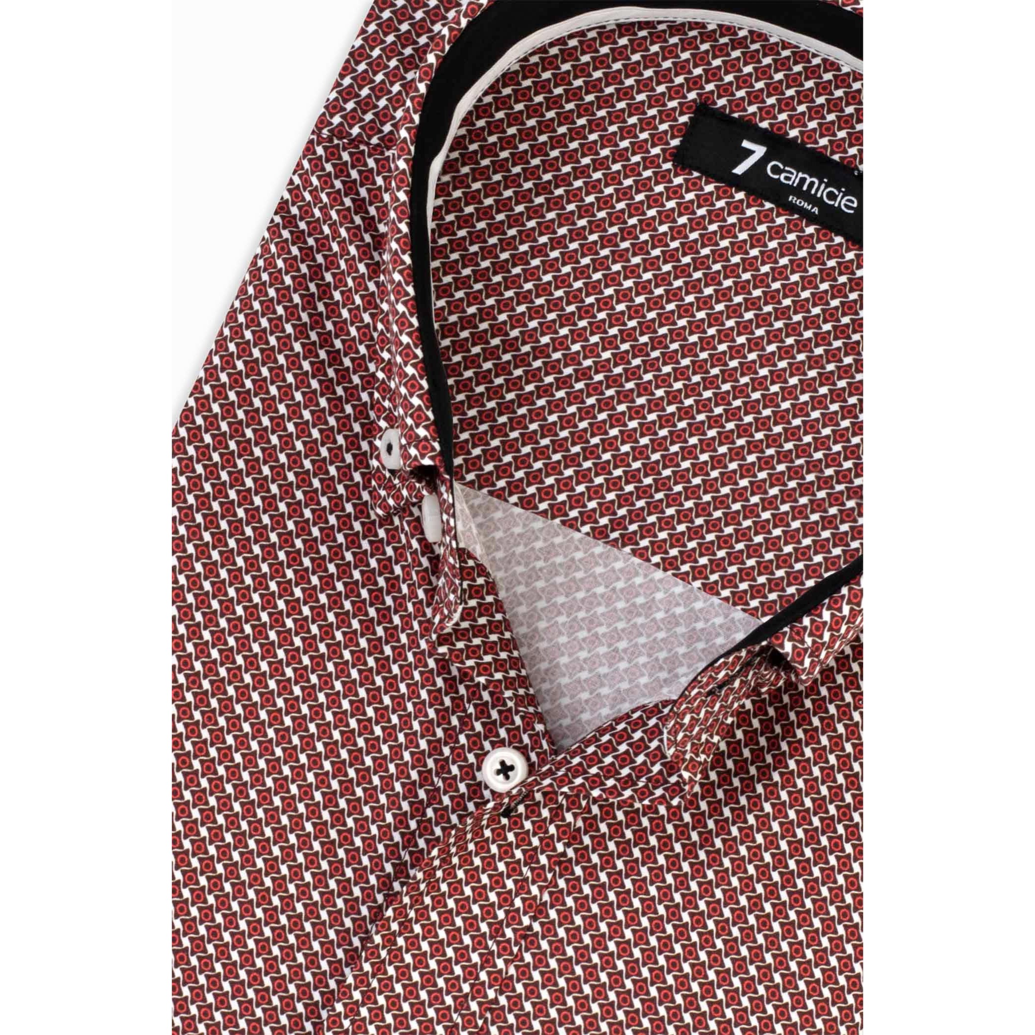 camicia uomo 1 bottone button down slim Popeline Stampato Bordeaux e Panna