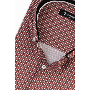 camicia uomo 1 bottone button down slim Popeline Stampato Bordeaux e Panna