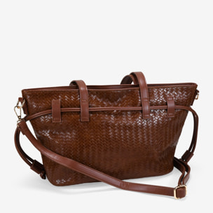 Bolso tote cuero con trenzado y cremallera